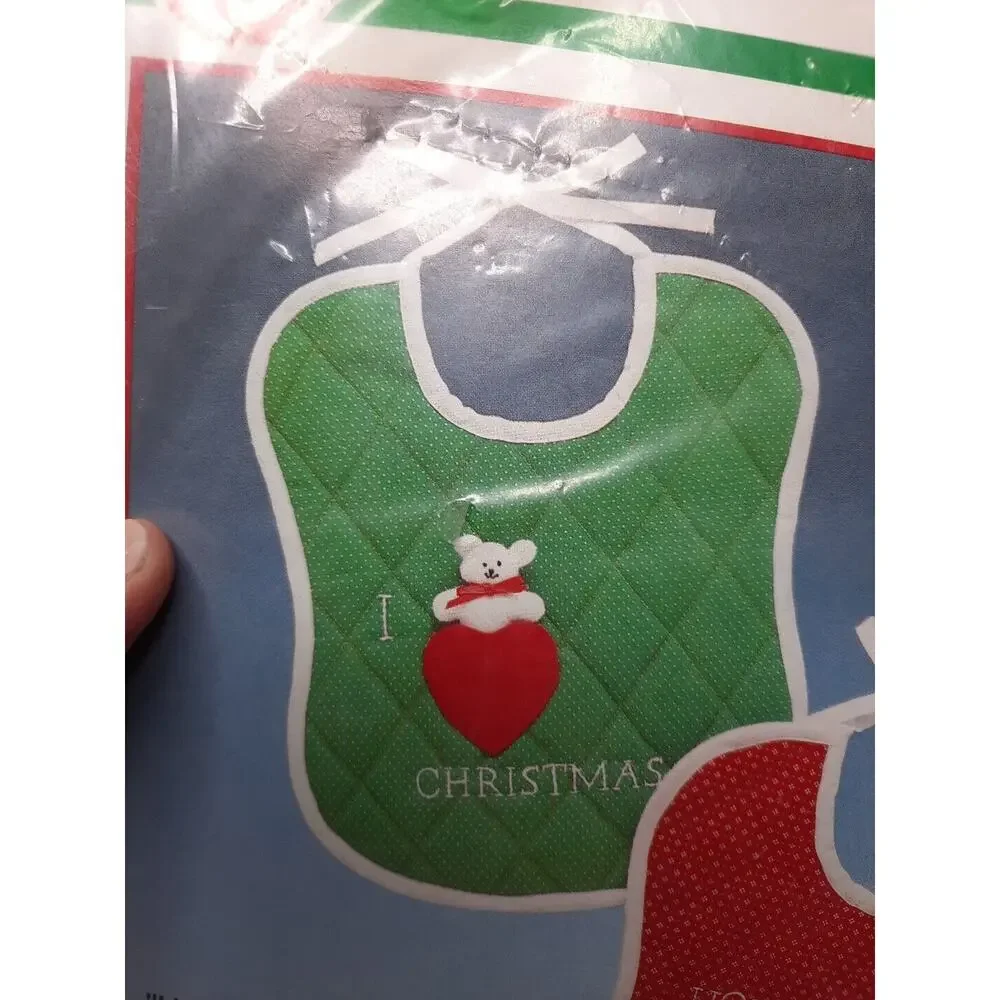 Vintage Bucilla Christmas Quilted Stitchery Bibs Kit Set of 2 I love Christmas